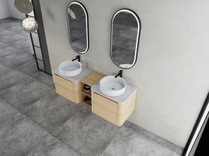 English Elm 60'' Wall-Mounted Bathroom Vanity With Ceramic Sink & Soft-Close Cabinet, Modern Storage Solution W999S00471