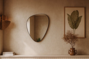 Meridian Furniture Finch Organic Pebble Shaped Iron Wall Mirror Sculptural Accent for Modern Home Decor Black 17" W x 24" H 419Black-24M