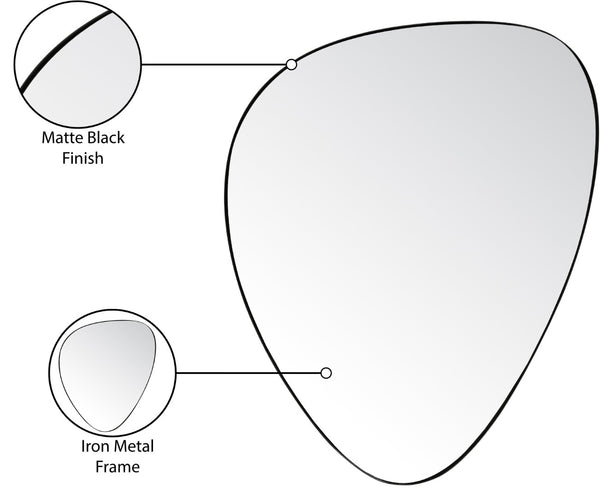 Meridian Furniture Finch Organic Pebble Shaped Iron Wall Mirror Sculptural Accent for Modern Home Decor Black 23" W x 30" H 419Black-30M