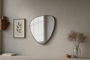 Meridian Furniture Finch Organic Pebble Shaped Iron Wall Mirror Sculptural Accent for Modern Home Decor Black 23" W x 30" H 419Black-30M