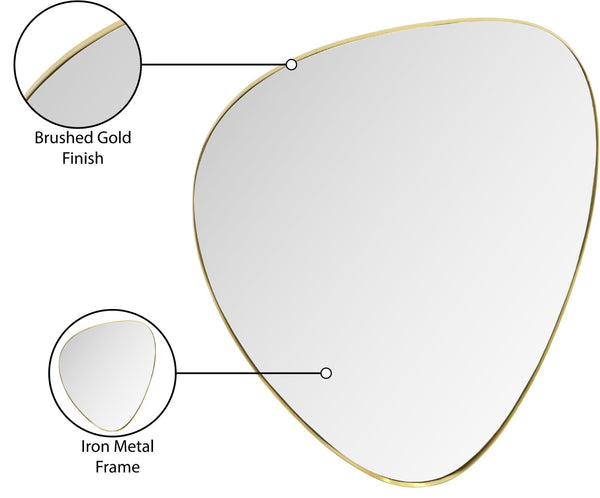 Meridian Furniture Finch Organic Pebble Shaped Iron Wall Mirror Sculptural Accent for Modern Home Decor Gold 17" W x 24" H 419Gold-24M