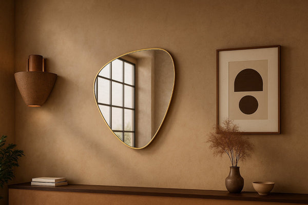 Meridian Furniture Finch Organic Pebble Shaped Iron Wall Mirror Sculptural Accent for Modern Home Decor Gold 17" W x 24" H 419Gold-24M