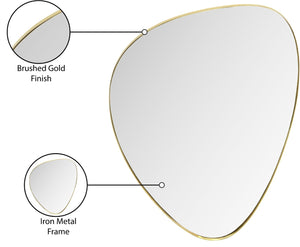 Meridian Furniture Finch Organic Pebble Shaped Iron Wall Mirror Sculptural Accent for Modern Home Decor Gold 23" W x 30" H 419Gold-30M