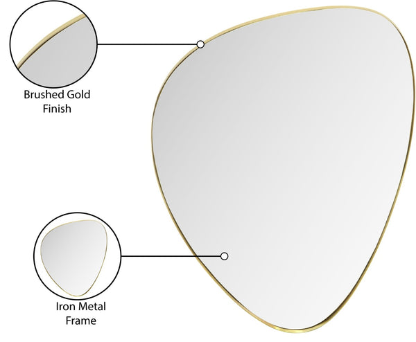 Meridian Furniture Finch Organic Pebble Shaped Iron Wall Mirror Sculptural Accent for Modern Home Decor Gold 23" W x 30" H 419Gold-30M