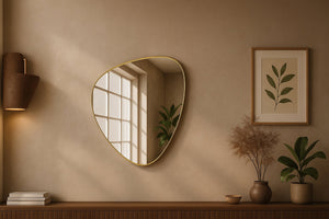 Meridian Furniture Finch Organic Pebble Shaped Iron Wall Mirror Sculptural Accent for Modern Home Decor Gold 23" W x 30" H 419Gold-30M