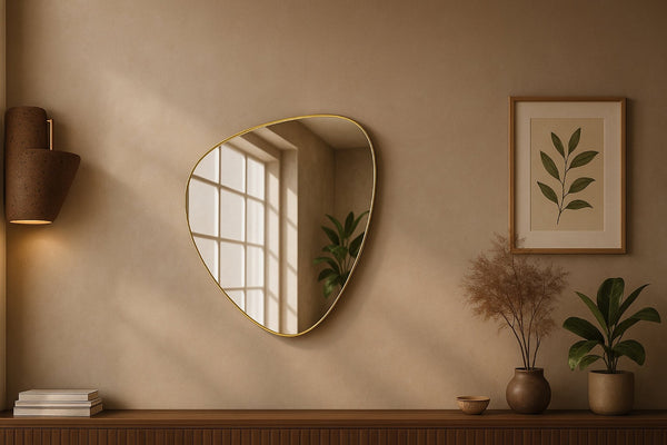 Meridian Furniture Finch Organic Pebble Shaped Iron Wall Mirror Sculptural Accent for Modern Home Decor Gold 23" W x 30" H 419Gold-30M
