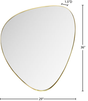 Meridian Furniture Finch Organic Pebble Shaped Iron Wall Mirror Sculptural Accent for Modern Home Decor Gold 29" W x 36" H 419Gold-36M