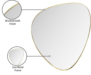 Meridian Furniture Finch Organic Pebble Shaped Iron Wall Mirror Sculptural Accent for Modern Home Decor Gold 29" W x 36" H 419Gold-36M
