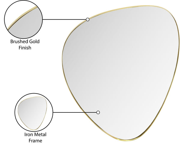 Meridian Furniture Finch Organic Pebble Shaped Iron Wall Mirror Sculptural Accent for Modern Home Decor Gold 29" W x 36" H 419Gold-36M