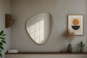 Meridian Furniture Finch Organic Pebble Shaped Iron Wall Mirror Sculptural Accent for Modern Home Decor Gold 29" W x 36" H 419Gold-36M