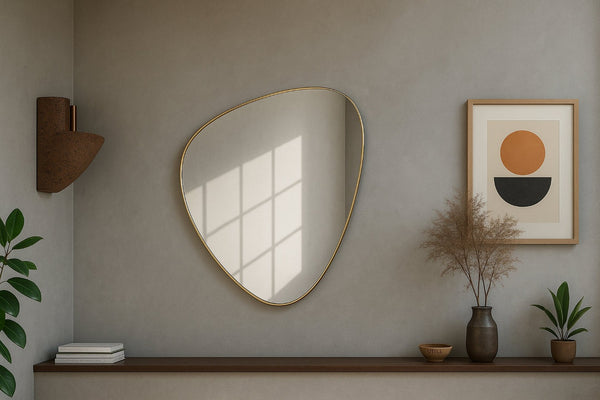Meridian Furniture Finch Organic Pebble Shaped Iron Wall Mirror Sculptural Accent for Modern Home Decor Gold 29" W x 36" H 419Gold-36M