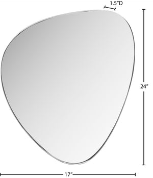 Meridian Furniture Finch Organic Pebble Shaped Iron Wall Mirror Sculptural Accent for Modern Home Decor Silver 17" W x 24" H 419Silver-24M