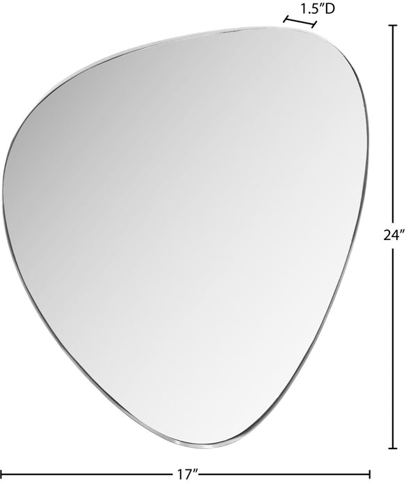 Meridian Furniture Finch Organic Pebble Shaped Iron Wall Mirror Sculptural Accent for Modern Home Decor Silver 17" W x 24" H 419Silver-24M
