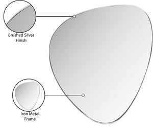 Meridian Furniture Finch Organic Pebble Shaped Iron Wall Mirror Sculptural Accent for Modern Home Decor Silver 17" W x 24" H 419Silver-24M