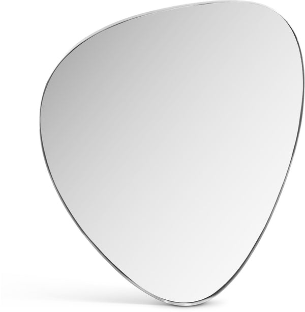 Meridian Furniture Finch Organic Pebble Shaped Iron Wall Mirror Sculptural Accent for Modern Home Decor Silver 17" W x 24" H 419Silver-24M