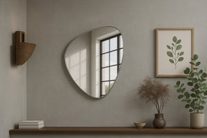 Meridian Furniture Finch Organic Pebble Shaped Iron Wall Mirror Sculptural Accent for Modern Home Decor Silver 17" W x 24" H 419Silver-24M