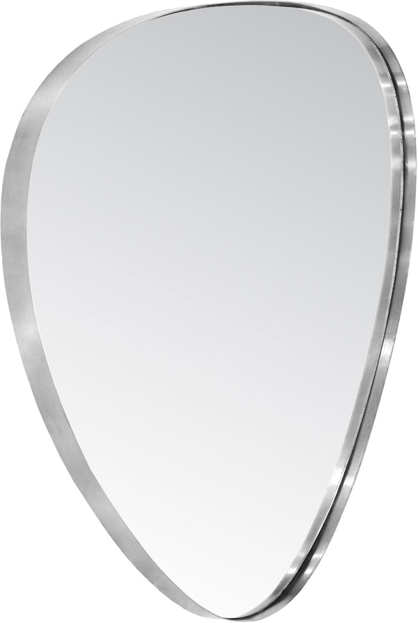 Meridian Furniture Finch Organic Pebble Shaped Iron Wall Mirror Sculptural Accent for Modern Home Decor Silver 17" W x 24" H 419Silver-24M