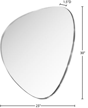 Meridian Furniture Finch Organic Pebble Shaped Iron Wall Mirror Sculptural Accent for Modern Home Decor Silver 23" W x 30" H 419Silver-30M