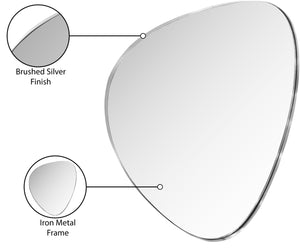 Meridian Furniture Finch Organic Pebble Shaped Iron Wall Mirror Sculptural Accent for Modern Home Decor Silver 23" W x 30" H 419Silver-30M