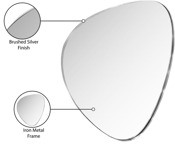Meridian Furniture Finch Organic Pebble Shaped Iron Wall Mirror Sculptural Accent for Modern Home Decor Silver 23" W x 30" H 419Silver-30M