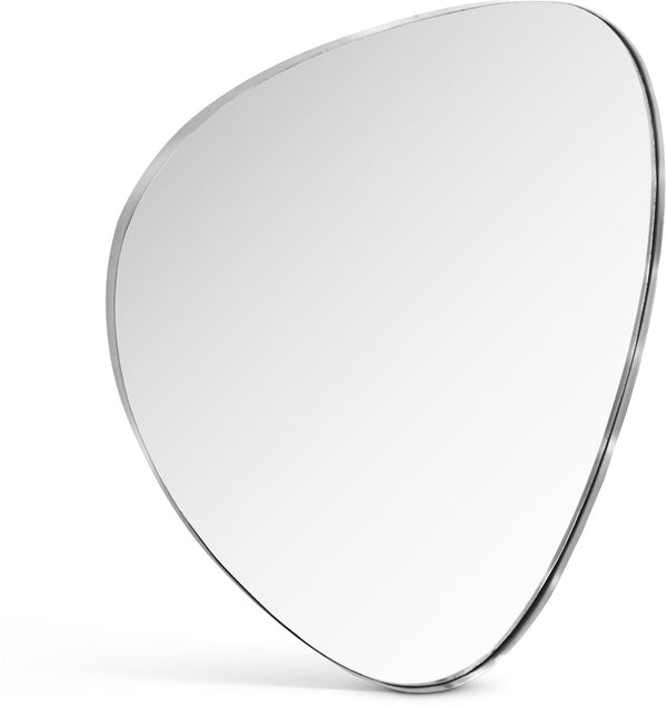 Meridian Furniture Finch Organic Pebble Shaped Iron Wall Mirror Sculptural Accent for Modern Home Decor Silver 23" W x 30" H 419Silver-30M