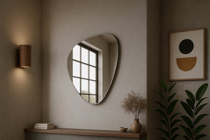 Meridian Furniture Finch Organic Pebble Shaped Iron Wall Mirror Sculptural Accent for Modern Home Decor Silver 23" W x 30" H 419Silver-30M