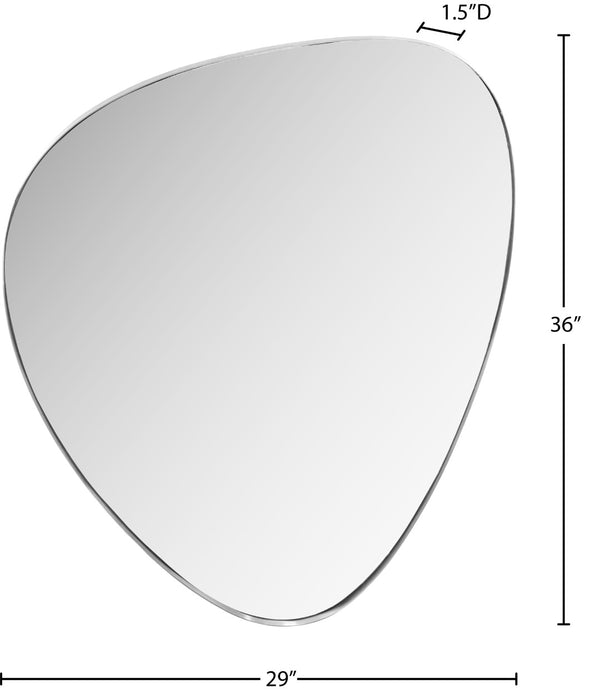 Meridian Furniture Finch Organic Pebble Shaped Iron Wall Mirror Sculptural Accent for Modern Home Decor Silver 29" W x 36" H 419Silver-36M