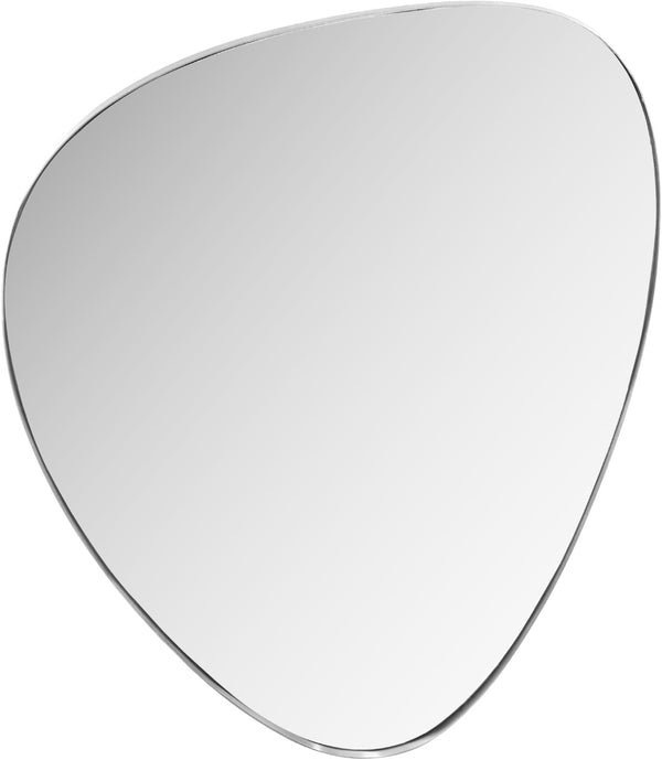 Meridian Furniture Finch Organic Pebble Shaped Iron Wall Mirror Sculptural Accent for Modern Home Decor Silver 29" W x 36" H 419Silver-36M