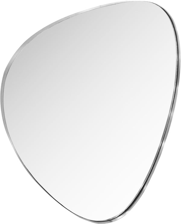 Meridian Furniture Finch Organic Pebble Shaped Iron Wall Mirror Sculptural Accent for Modern Home Decor Silver 29" W x 36" H 419Silver-36M