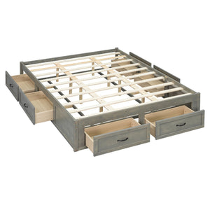 English Elm Queen Platform Bed with Six Storage Drawers Low Profile Frame for Modern Bedrooms Antique Gray N708P263022E-1
