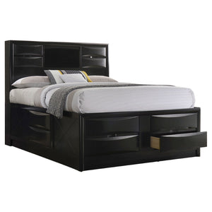 English Elm Isabel California King Storage Bed Set with Paneled Headboard in Matte Black Wood B062S00782