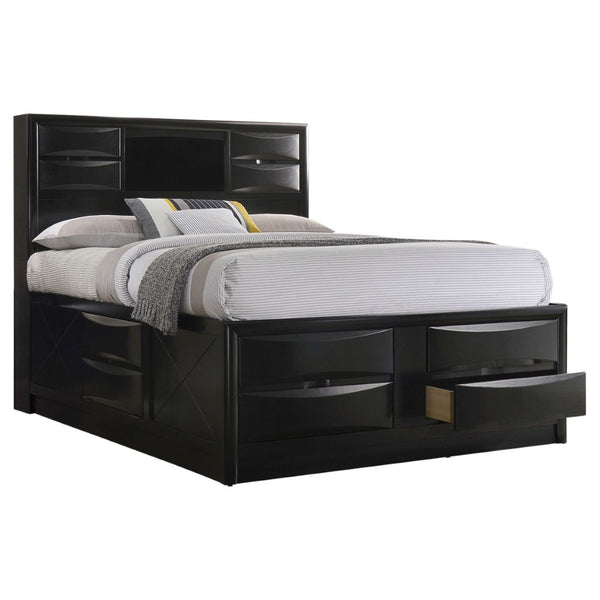 English Elm Isabel California King Storage Bed Set with Paneled Headboard in Matte Black Wood B062S00782