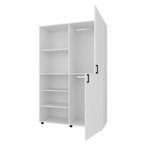 English Elm White Modern 2-Door Wardrobe with Open Shelves and Concealed Storage, Durable Melamine Finish, Space-Saving Design B062S01380