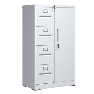 English Elm Metal Four Drawer Filing Cabinet with Lock Steel Storage for Home Office Bedroom White W2735P457275