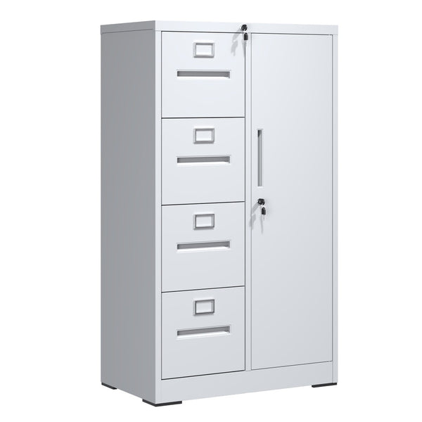 English Elm Metal Four Drawer Filing Cabinet with Lock Steel Storage for Home Office Bedroom White W2735P457275