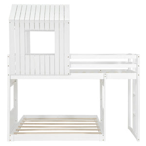 English Elm Wooden Twin Over Full Bunk Bed Farmhouse Playhouse Design with Ladder Guardrails LT000327AAK-1