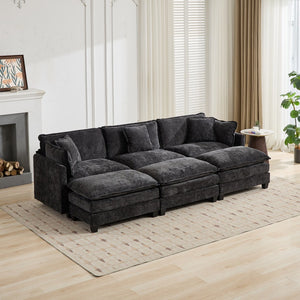 English Elm Cloud Modular Three Seat Sofa Chenille Upholstered with Double Layer Cushions for Living Room Black W1143S00052