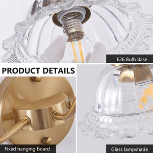 English Elm 24 Vintage 3-Light Bathroom Wall Sconce with Iron and Glass Shades - Elegant Vanity Fixture for Mirror Gold W1340P284603