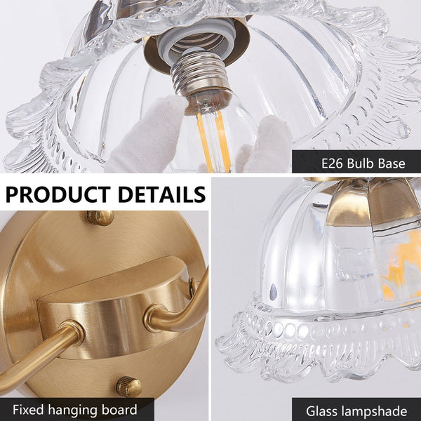 English Elm 24 Vintage 3-Light Bathroom Wall Sconce with Iron and Glass Shades - Elegant Vanity Fixture for Mirror Gold W1340P284603