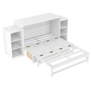 English Elm Full-Size Murphy Bed With Stylish Storage Drawers & Shelves – Perfect For Compact Spaces & Guests! W1580S00251