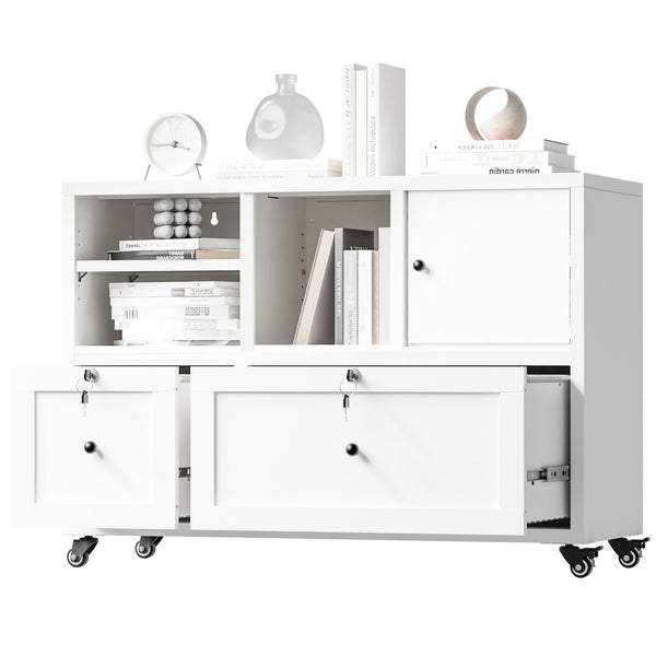 English Elm 28"h White Steel Rolling File Cabinet Locking Drawers Quiet Slides Home Office T2398P465996