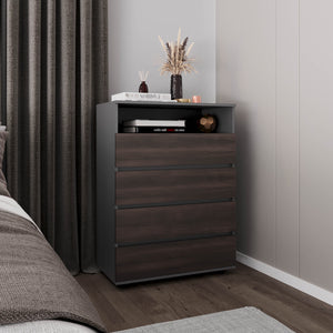 English Elm Dresser, 4 Drawers 1 Shelf in Matt Gray & Dark Oak — Elegant, FSC-Certified Storage for Bedroom Decor B097P369437