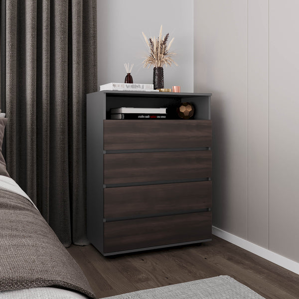 English Elm Dresser, 4 Drawers 1 Shelf in Matt Gray & Dark Oak — Elegant, FSC-Certified Storage for Bedroom Decor B097P369437