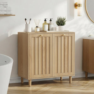 English Elm Sloping Tilt Out Laundry Cabinet with Dual Hamper Bins Oak Mdf Bathroom Storage W1706P465303