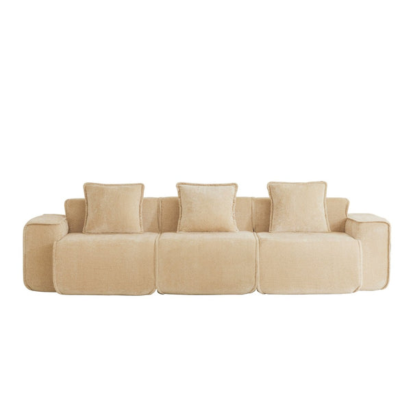 English Elm Streamlined Modular Cloud Sofa Three Seat Velvet Cushions with French Piping for Living Rooms Light Camel W3041S00351
