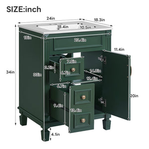 English Elm 24" Elegant Bathroom Vanity With Ceramic Sink - Space-Saving Design, 2 Drawers & Adjustable Shelf N710P318990F