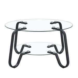 English Elm Retro Industrial Square Coffee Table Dual Tier Tempered Glass and Powder Coated Metal Frame Black W3875P373154