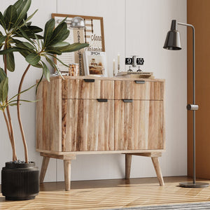 English Elm Christopher Knight Home® - Stylish Mango Wood 2-Drawer 2-Door Cabinet in Natural Finish — Solid Mango Wood, Rustic Modern Storage N780P234027N