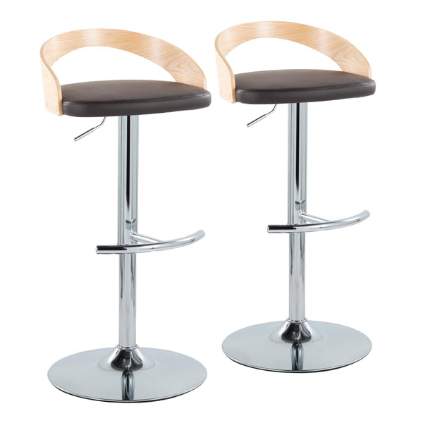 English Elm Grotto Modern Adjustable Barstools Set Of 2 With Swivel Chrome Base, Faux Leather & T Footrest B202S00915