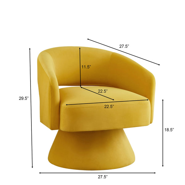English Elm Modern Swivel Barrel Chair with Velvet Upholstery, Ergonomic Open-Back Accent Seat, 360° Smooth Rotation, Sturdy Wood Base for Living Room Bedroom Lounge Yellow W2186P178772